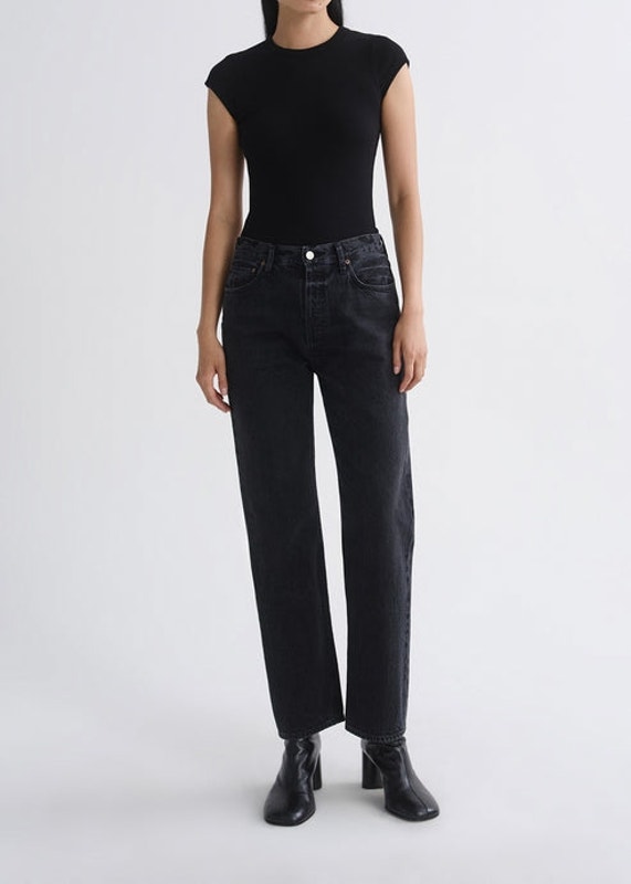 Agolde 90's Pinch Waist High Rise Straight Vanta Black Cotton Jeans Nwot 33